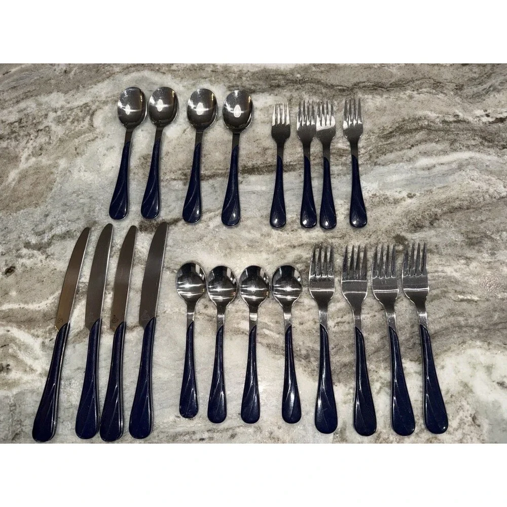 Homer Laughlin Fiesta Swirl Cobalt Blue  Stainless Flatware 20 piece Service 4